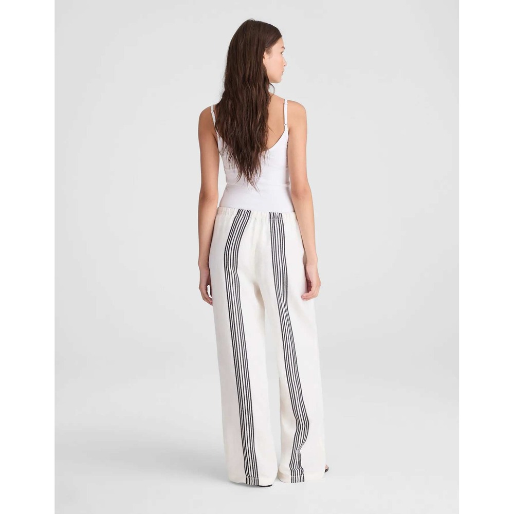 NWT Madewell Pants Pull On Linen Blend Small Bold Placement Stripe Cream Black - Picture 5 of 13
